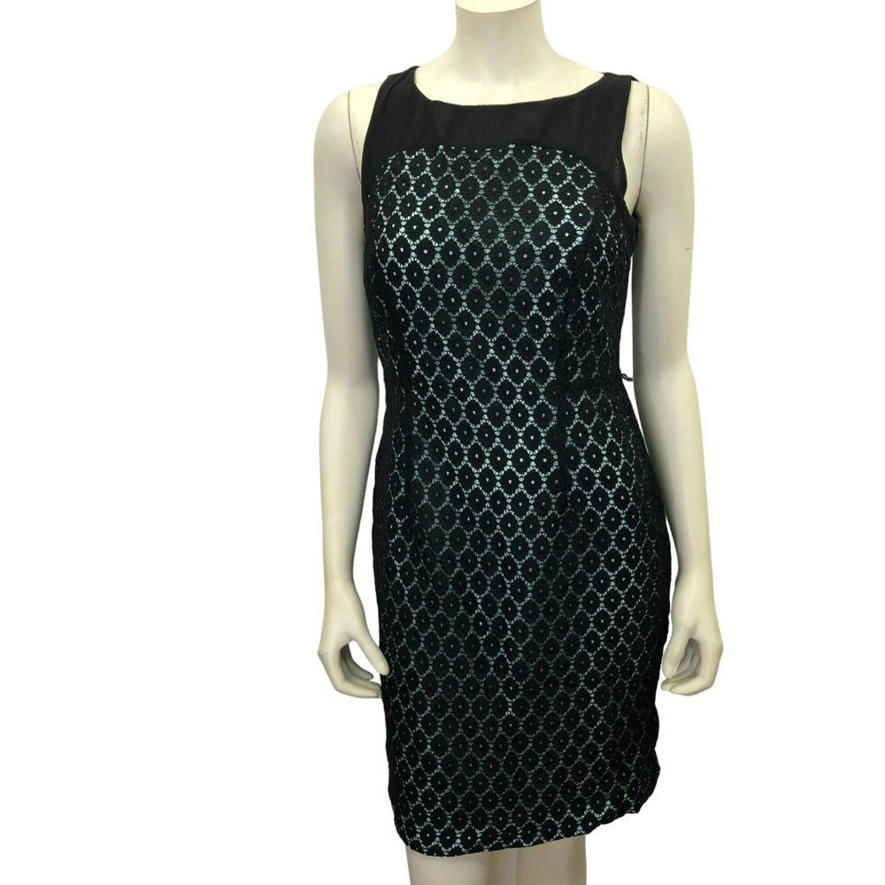 WORTHINGTON SLEEVELESS BLACK /AQUA LACE SHEATH DRESS szie 8